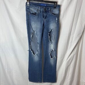 Women’s Straight Leg Distressed Mid-Blue Jeans